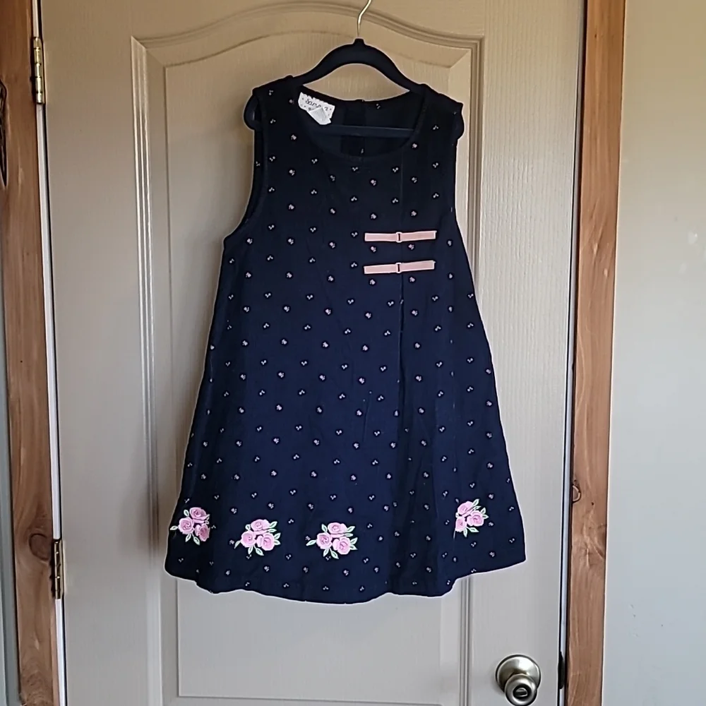 Samara 6x blue corduroy dress with flower embroidery